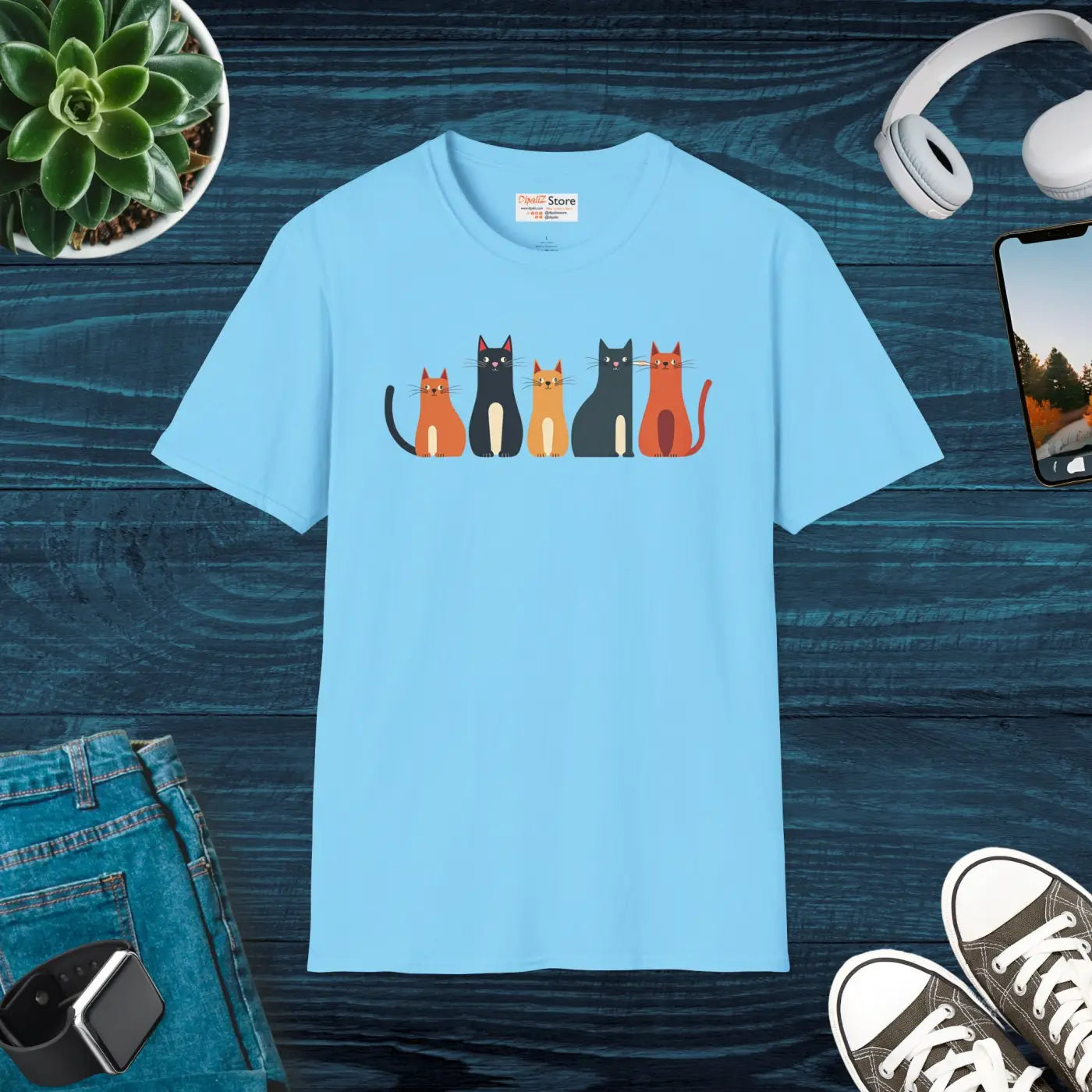 Whimsical Cat Softstyle T-Shirt - Cute Cat Lovers Gift - DipaliZ