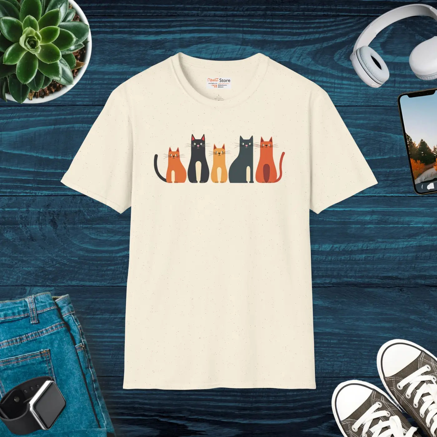 Whimsical Cat Softstyle T-Shirt - Cute Cat Lovers Gift - DipaliZ