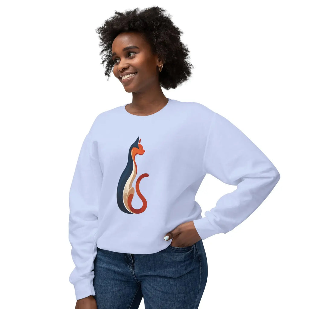 Whimsical Cat Unisex Lightweight Crewneck Sweatshirt - Cozy - DipaliZ