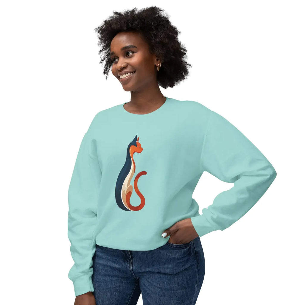 Whimsical Cat Unisex Lightweight Crewneck Sweatshirt - Cozy - DipaliZ