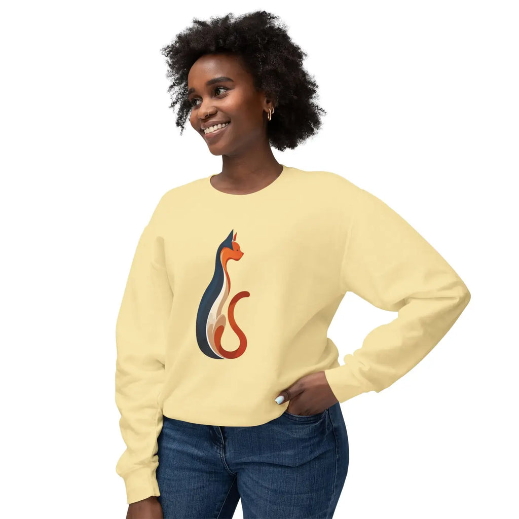 Whimsical Cat Unisex Lightweight Crewneck Sweatshirt - Cozy - DipaliZ