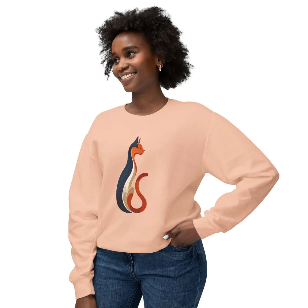 Whimsical Cat Unisex Lightweight Crewneck Sweatshirt - Cozy - DipaliZ