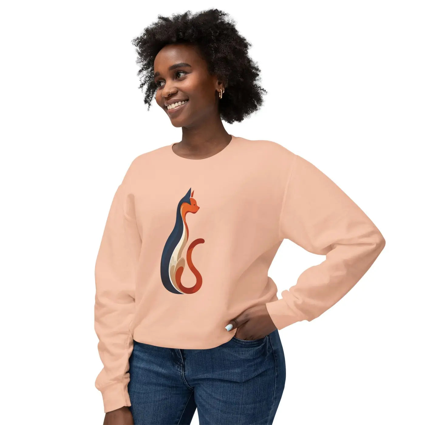 Whimsical Cat Unisex Lightweight Crewneck Sweatshirt - Cozy - DipaliZ