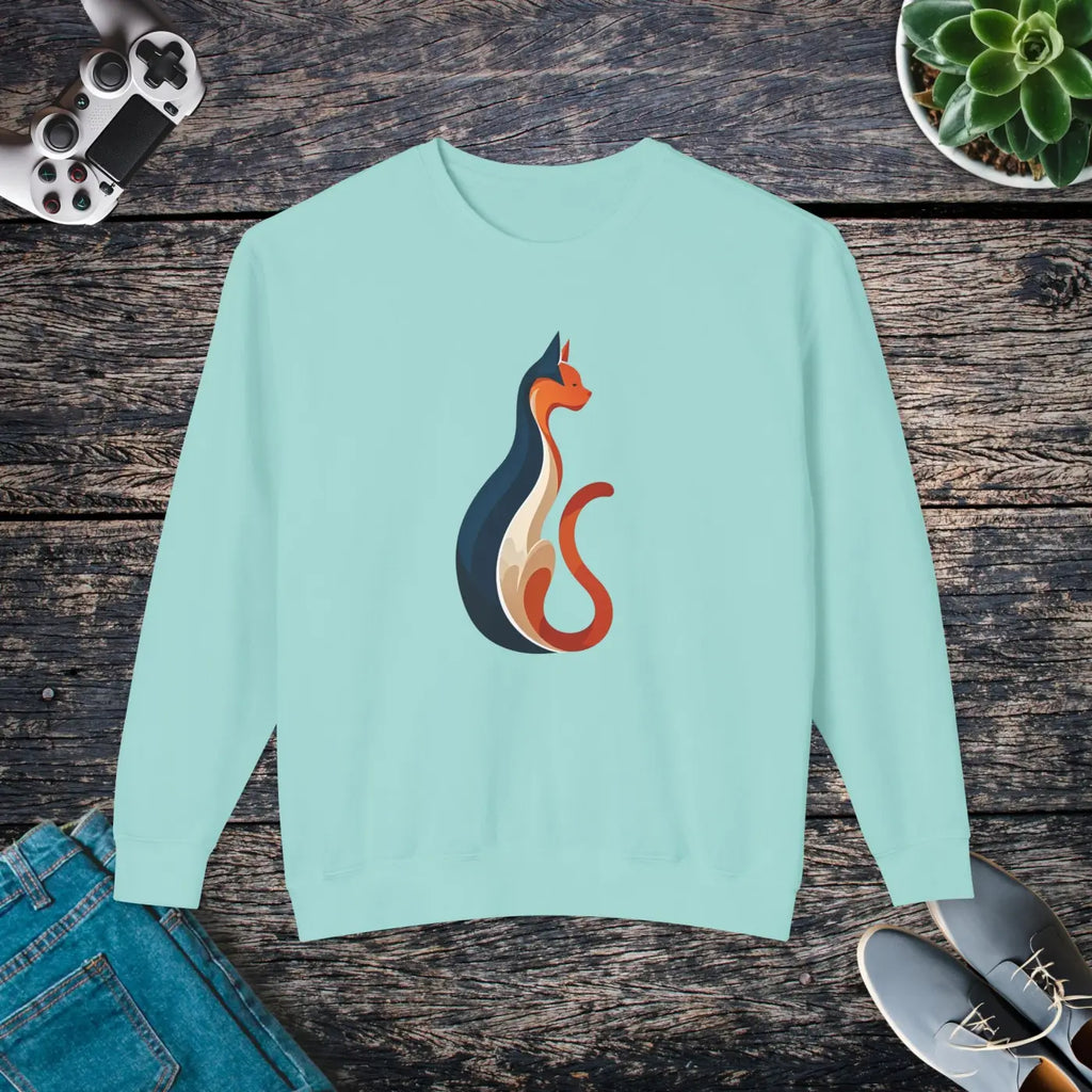 Whimsical Cat Unisex Lightweight Crewneck Sweatshirt - Cozy - DipaliZ