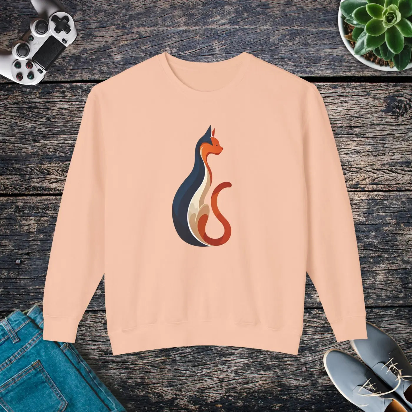 Whimsical Cat Unisex Lightweight Crewneck Sweatshirt - Cozy - DipaliZ