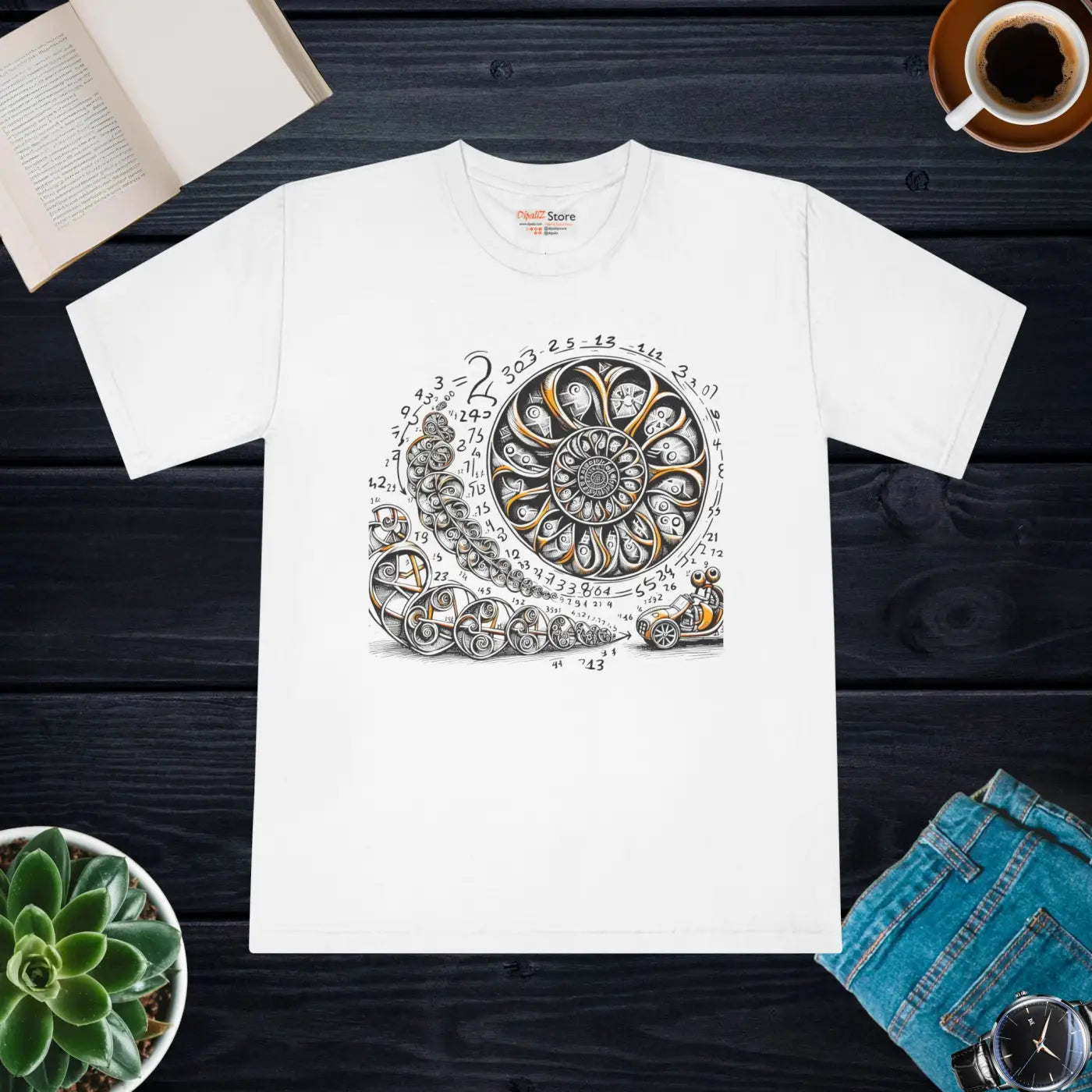 Premium Whimsical Fibonacci Spiral Tee - Math Lover - DipaliZ