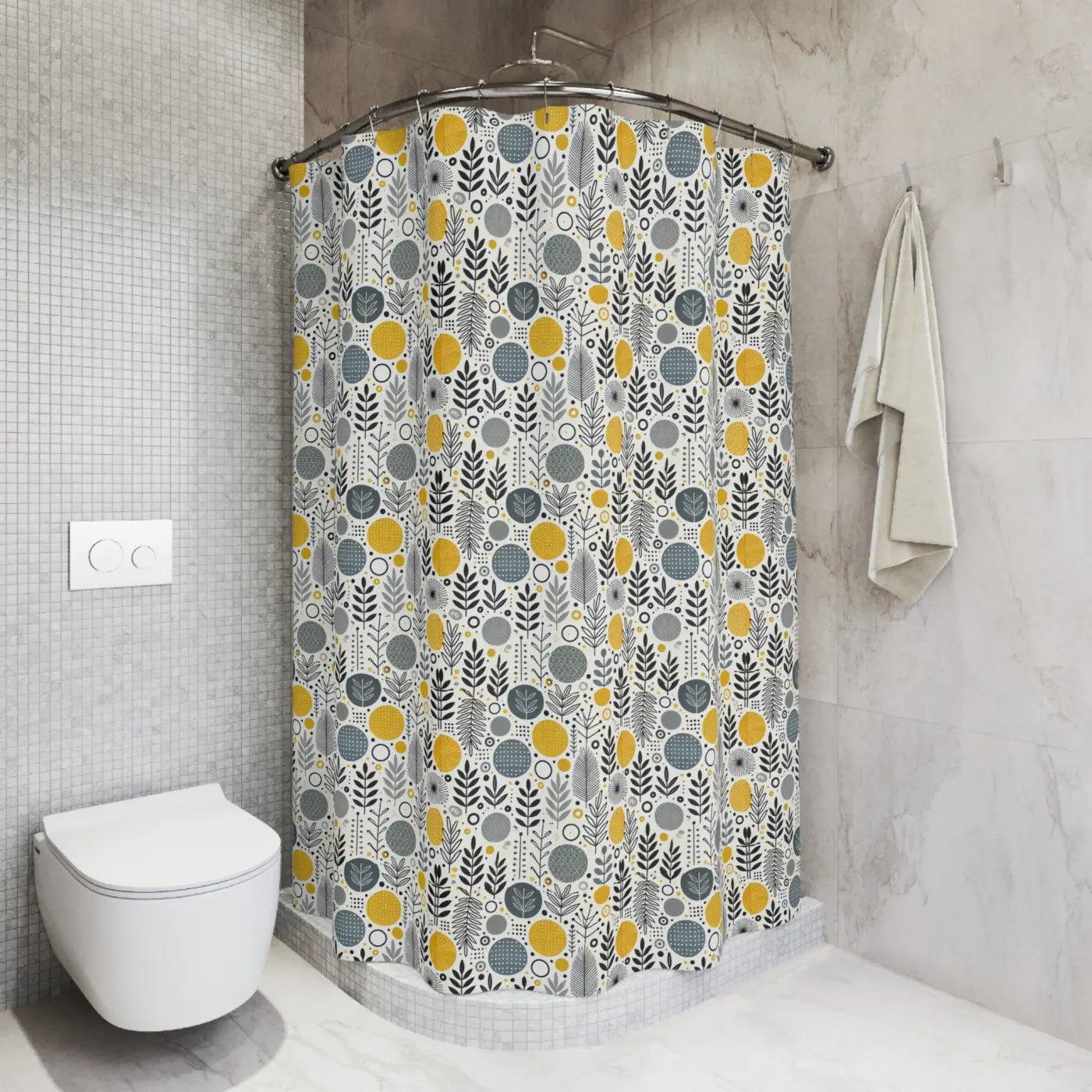Floral Shower Curtain - Modern Bathroom Decor in Chic Grey Tones - DipaliZ