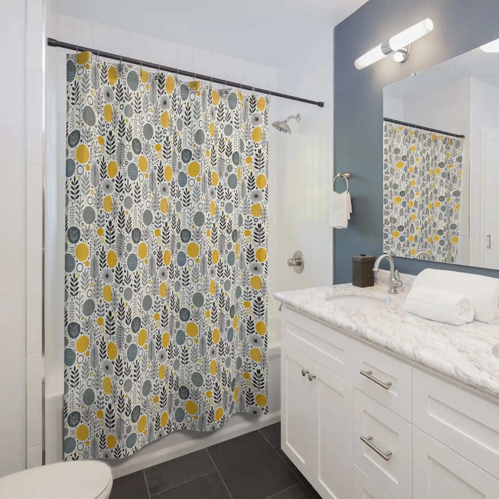 Floral Shower Curtain - Modern Bathroom Decor in Chic Grey Tones - DipaliZ