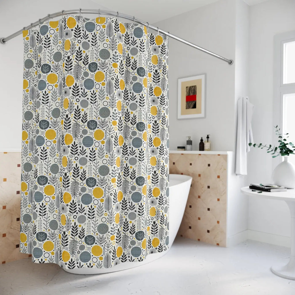 Floral Shower Curtain - Modern Bathroom Decor in Chic Grey Tones - DipaliZ