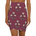 Floral Mini Skirt - White Daisies on Maroon - DipaliZ