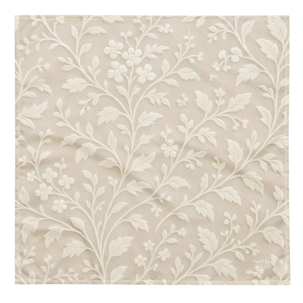 White Floral All-Over Print Bandana - Breathable Garden Style - DipaliZ