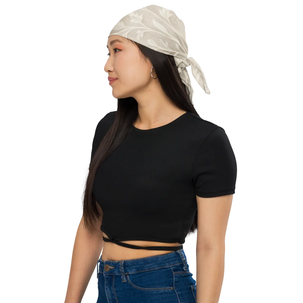 White Floral All-Over Print Bandana - Breathable Garden Style - DipaliZ