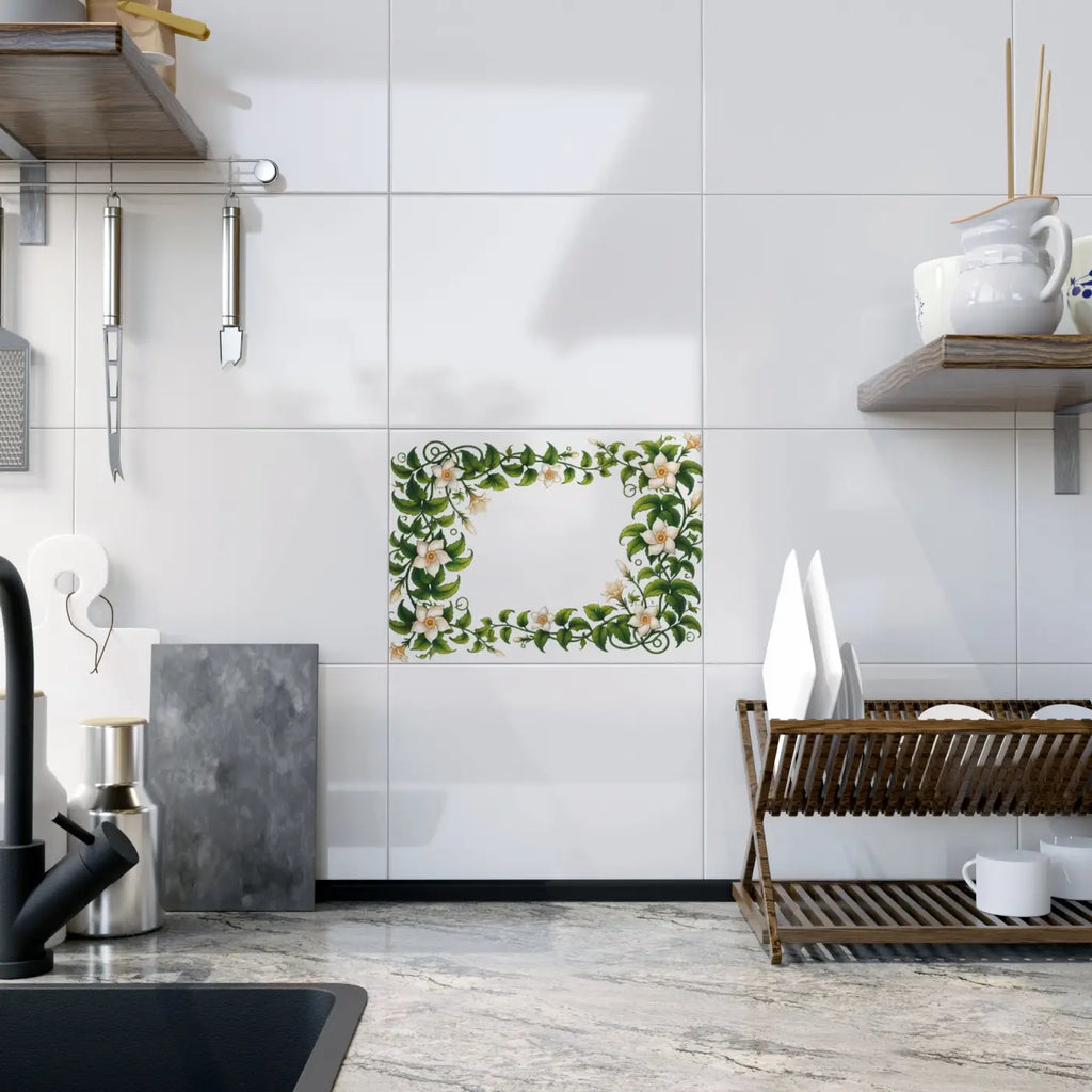 Serene White Flower Ceramic Photo Tiles - Wall Decor - DipaliZ