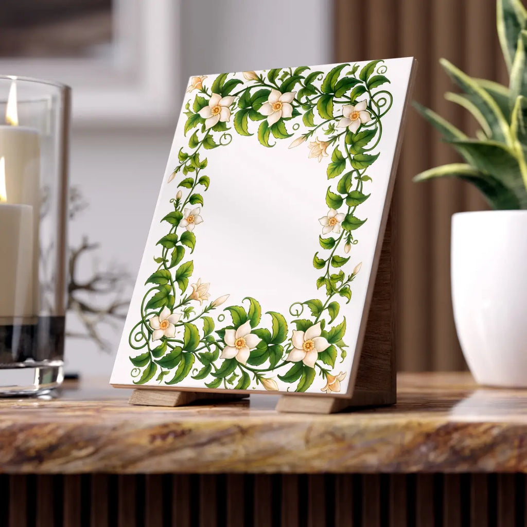 Serene White Flower Ceramic Photo Tiles - Wall Decor - DipaliZ