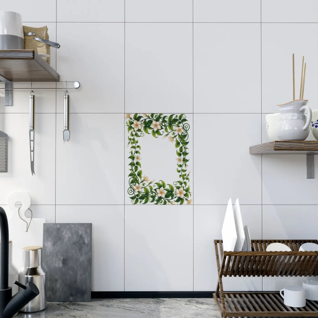 Serene White Flower Ceramic Photo Tiles - Wall Decor - DipaliZ