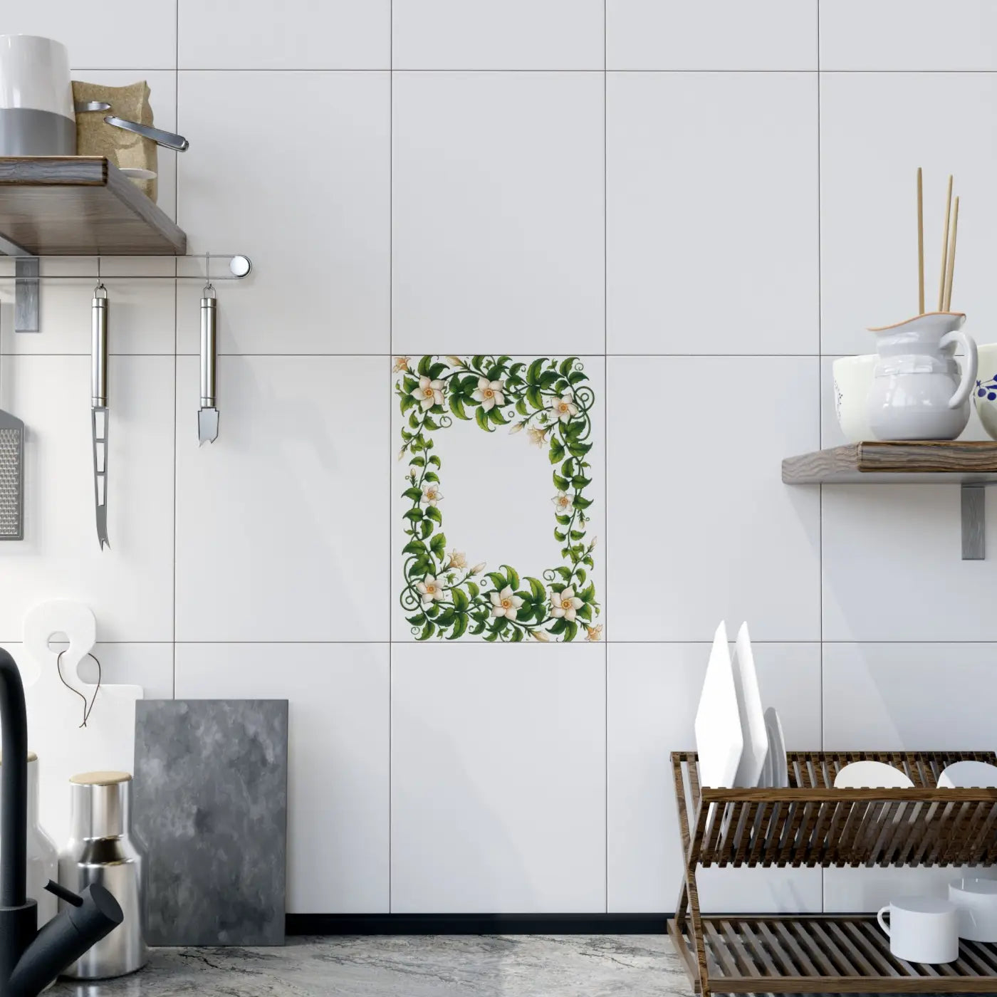 Serene White Flower Ceramic Photo Tiles - Wall Decor - DipaliZ