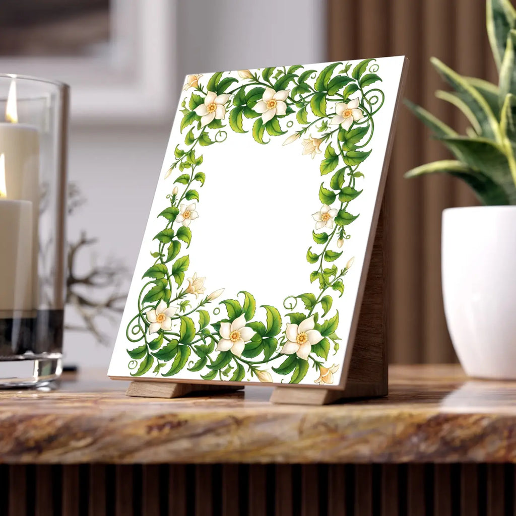 Serene White Flower Ceramic Photo Tiles - Wall Decor - DipaliZ
