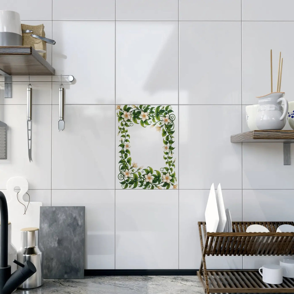 Serene White Flower Ceramic Photo Tiles - Wall Decor - DipaliZ