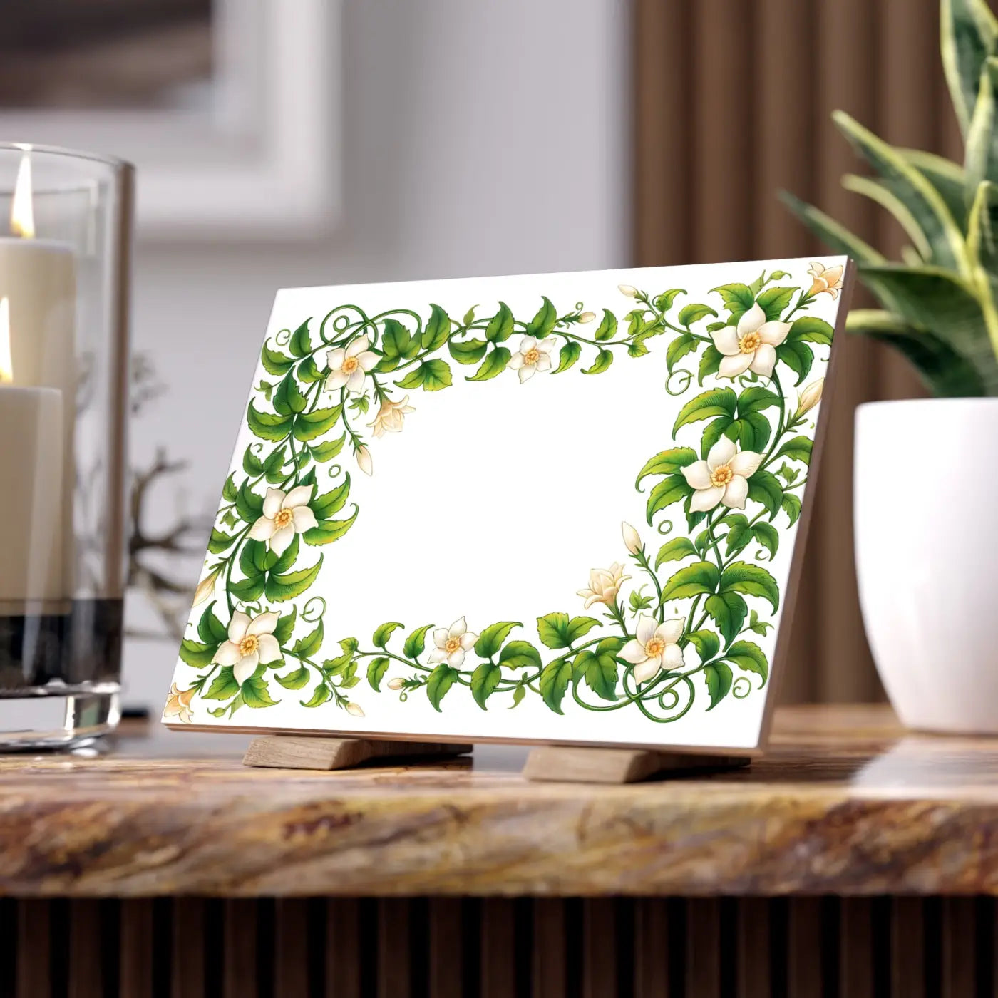 Serene White Flower Ceramic Photo Tiles - Wall Decor - DipaliZ