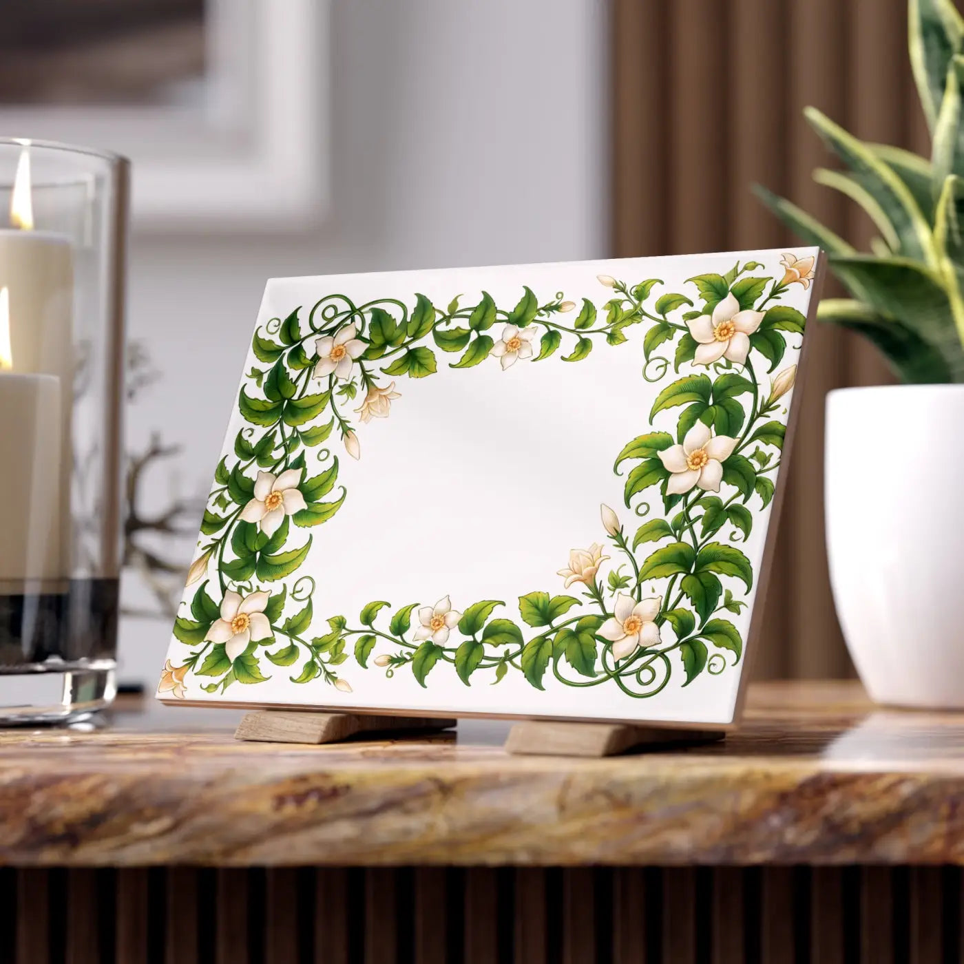 Serene White Flower Ceramic Photo Tiles - Wall Decor - DipaliZ