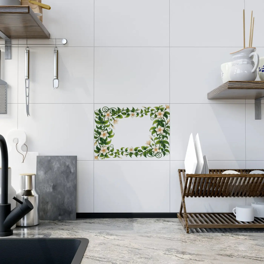 Serene White Flower Ceramic Photo Tiles - Wall Decor - DipaliZ