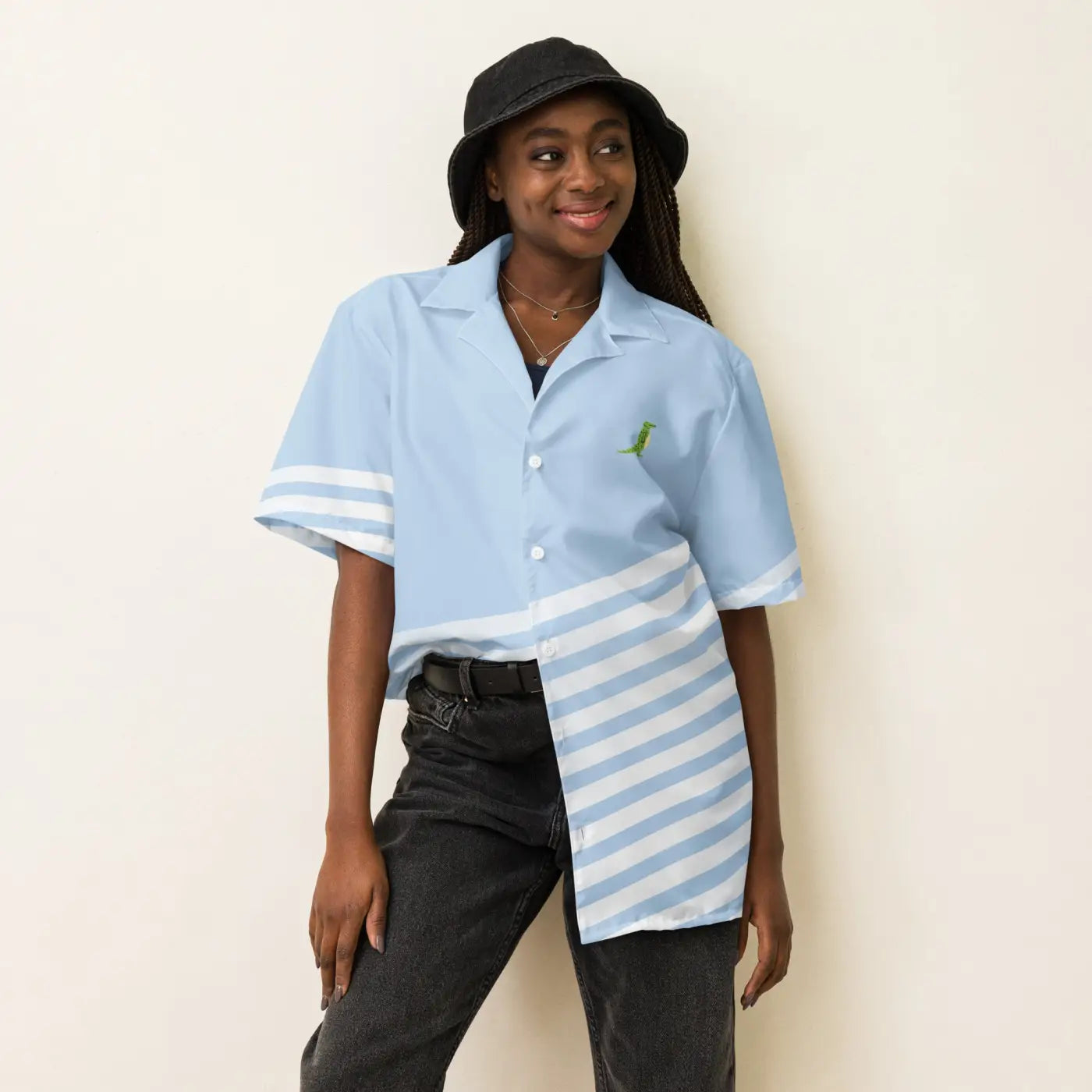 Unisex Button Shirt - Alligator Emblem Stripe Design - DipaliZ