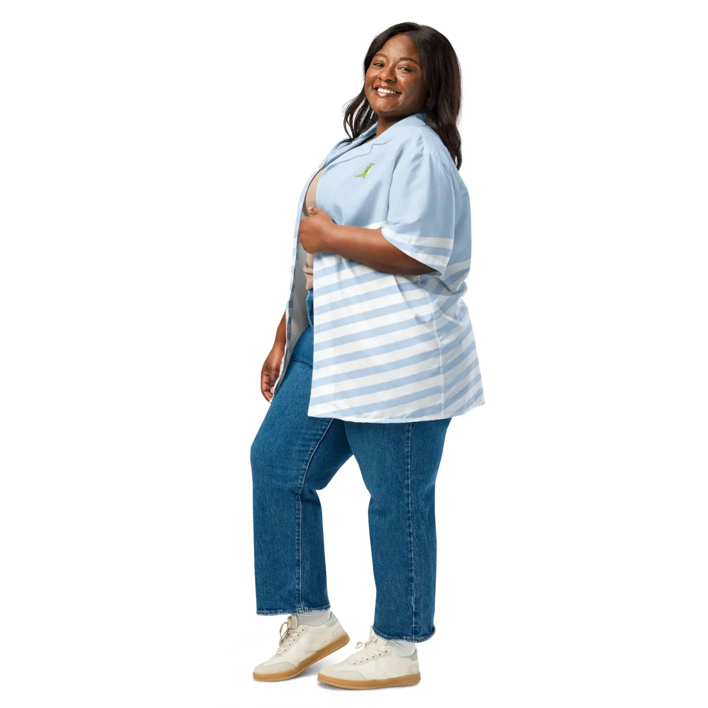 Unisex Button Shirt - Alligator Emblem Stripe Design - DipaliZ