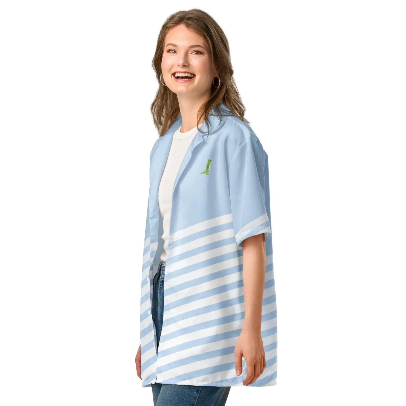 Unisex Button Shirt - Alligator Emblem Stripe Design - DipaliZ