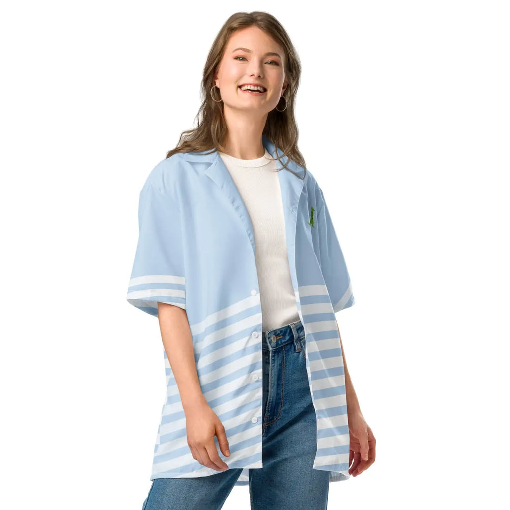 Unisex Button Shirt - Alligator Emblem Stripe Design - DipaliZ
