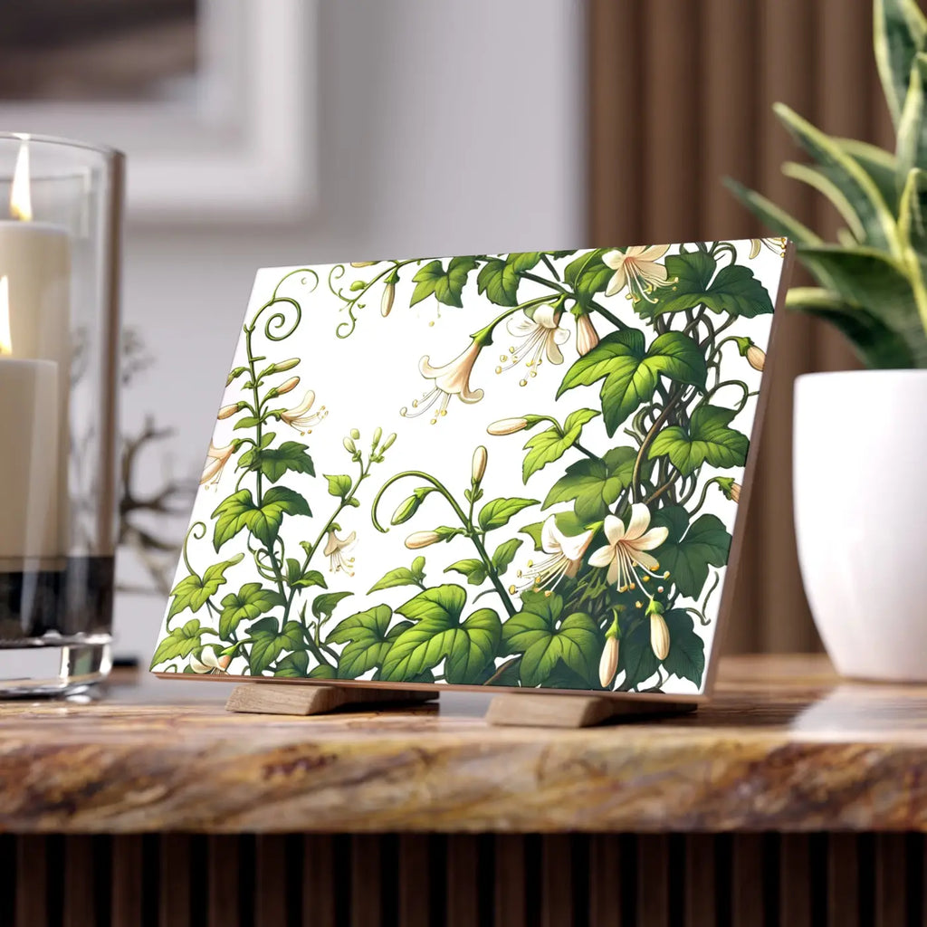 Ceramic Photo Tile - Modern White Trumpet Flowers - DipaliZ