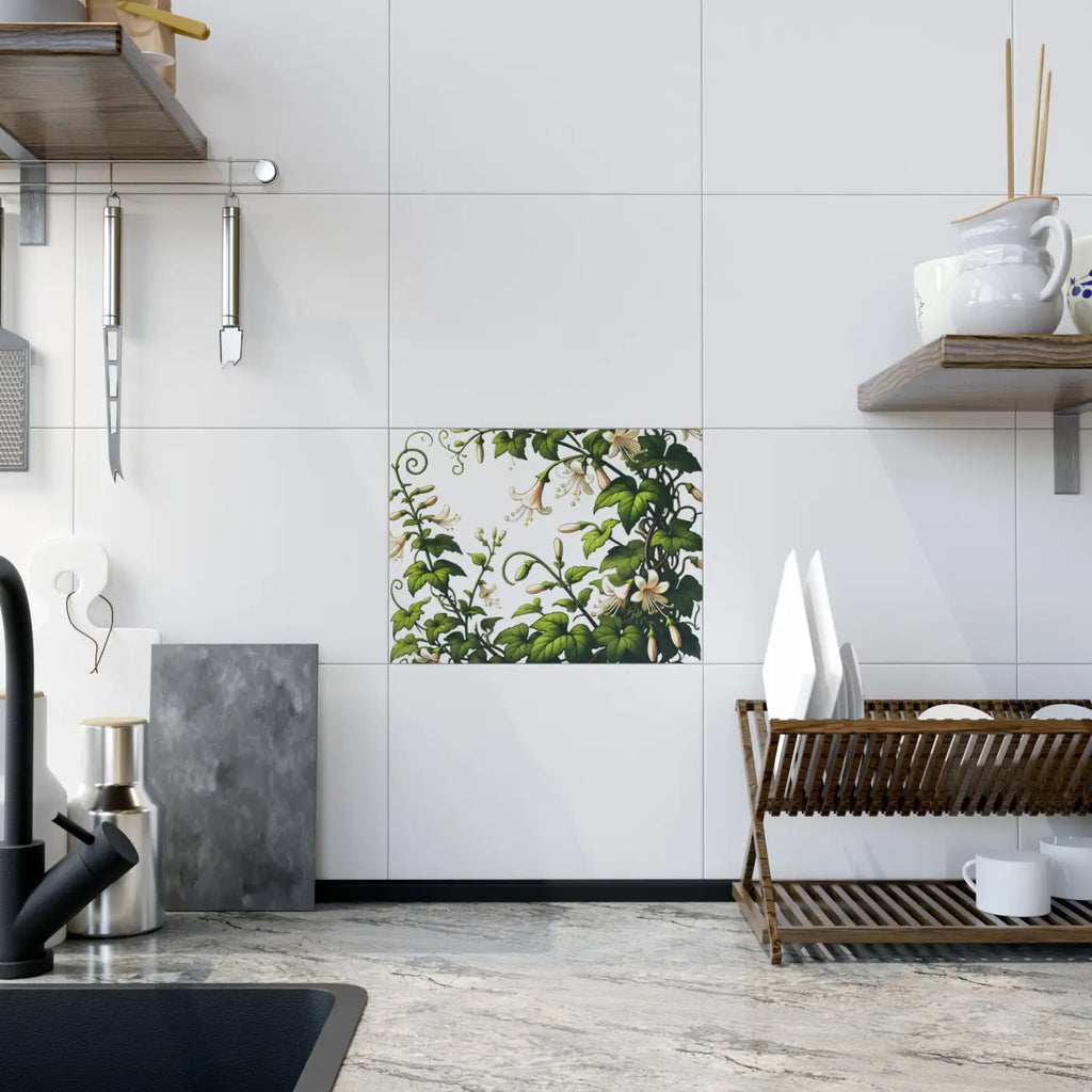Ceramic Photo Tile - Modern White Trumpet Flowers - DipaliZ