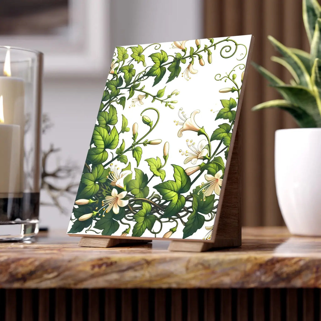 Ceramic Photo Tile - Modern White Trumpet Flowers - DipaliZ