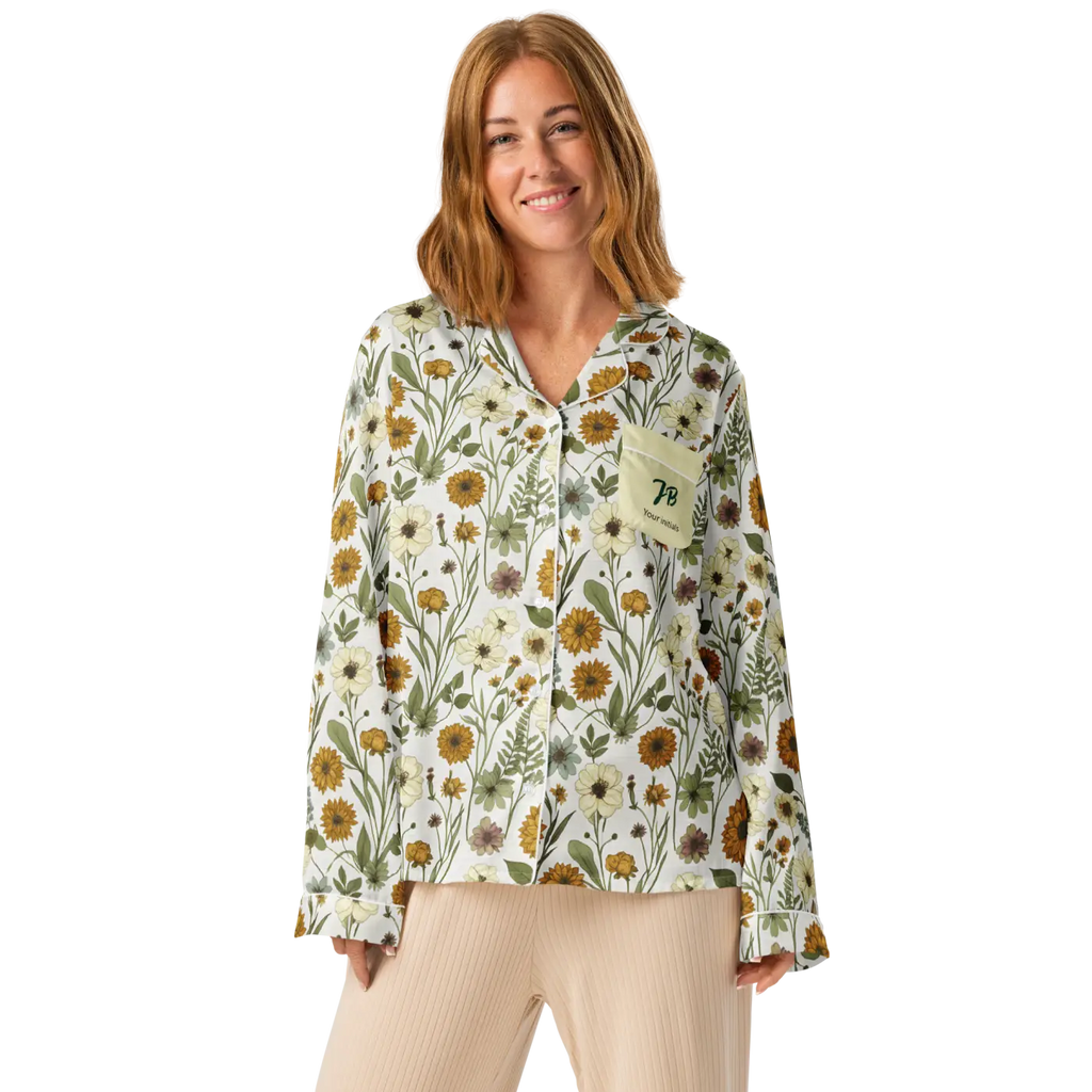 Silky Soft Pajama Top - Pastel Wild Flowers Sleepwear - DipaliZ