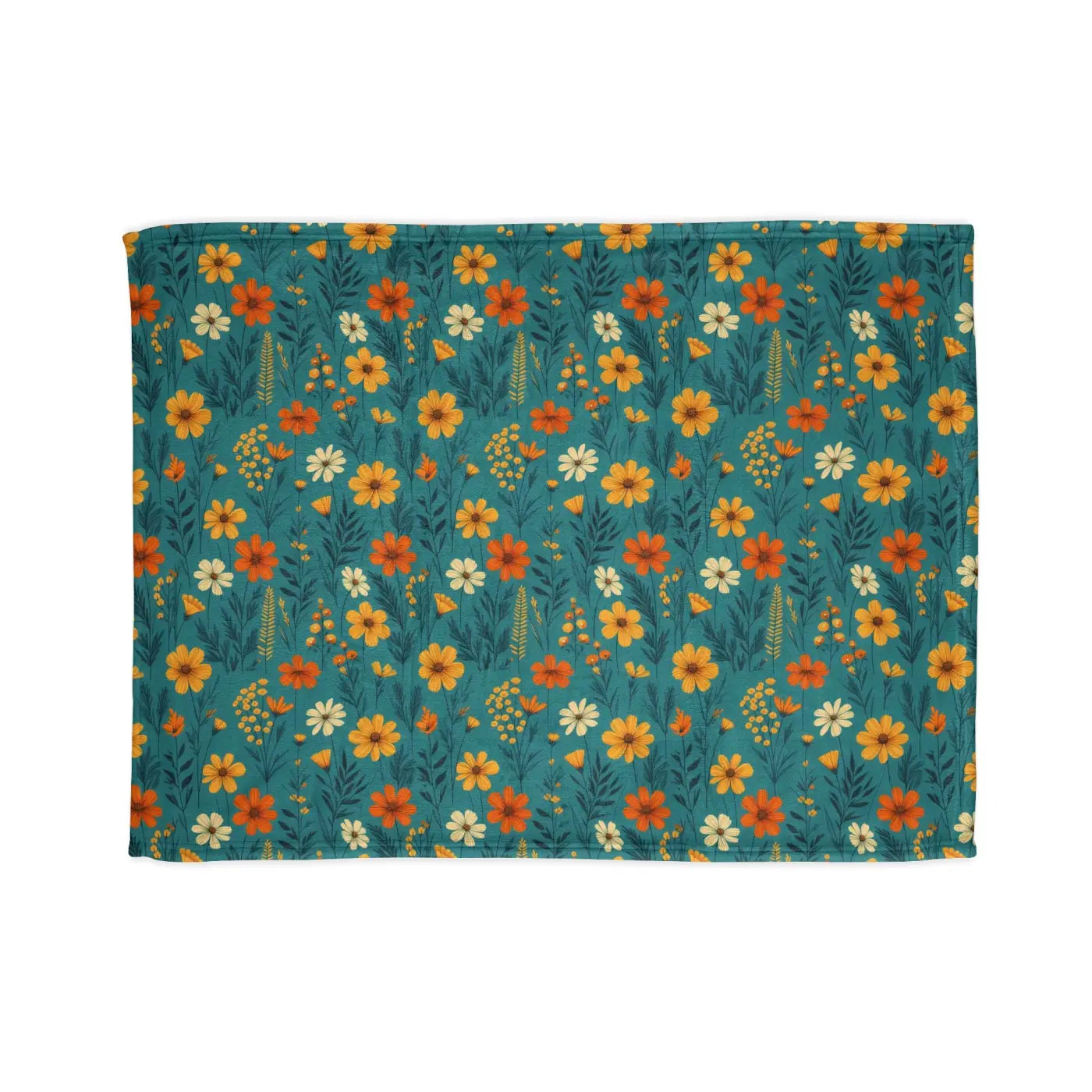 Soft Polyester Blanket - Wild Flower on Soothing Teal - DipaliZ