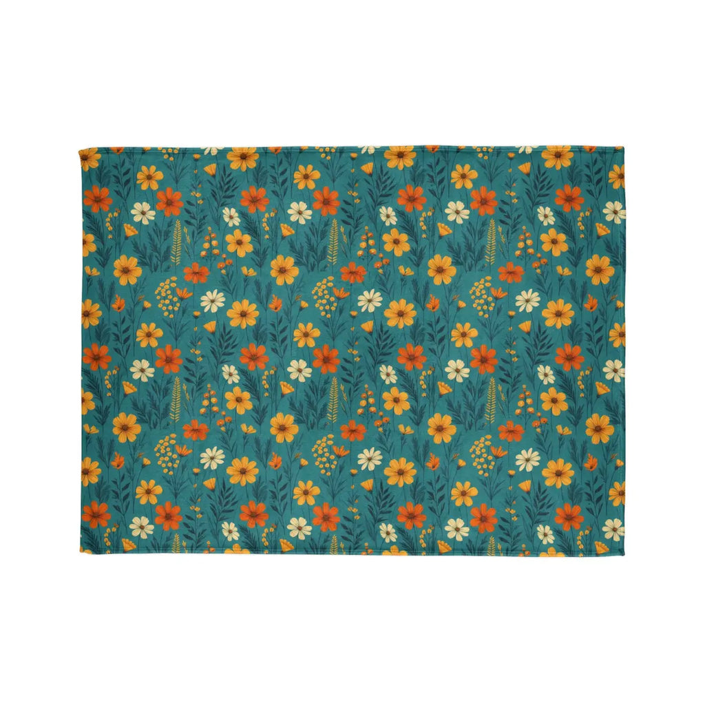 Soft Polyester Blanket - Wild Flower on Soothing Teal - DipaliZ