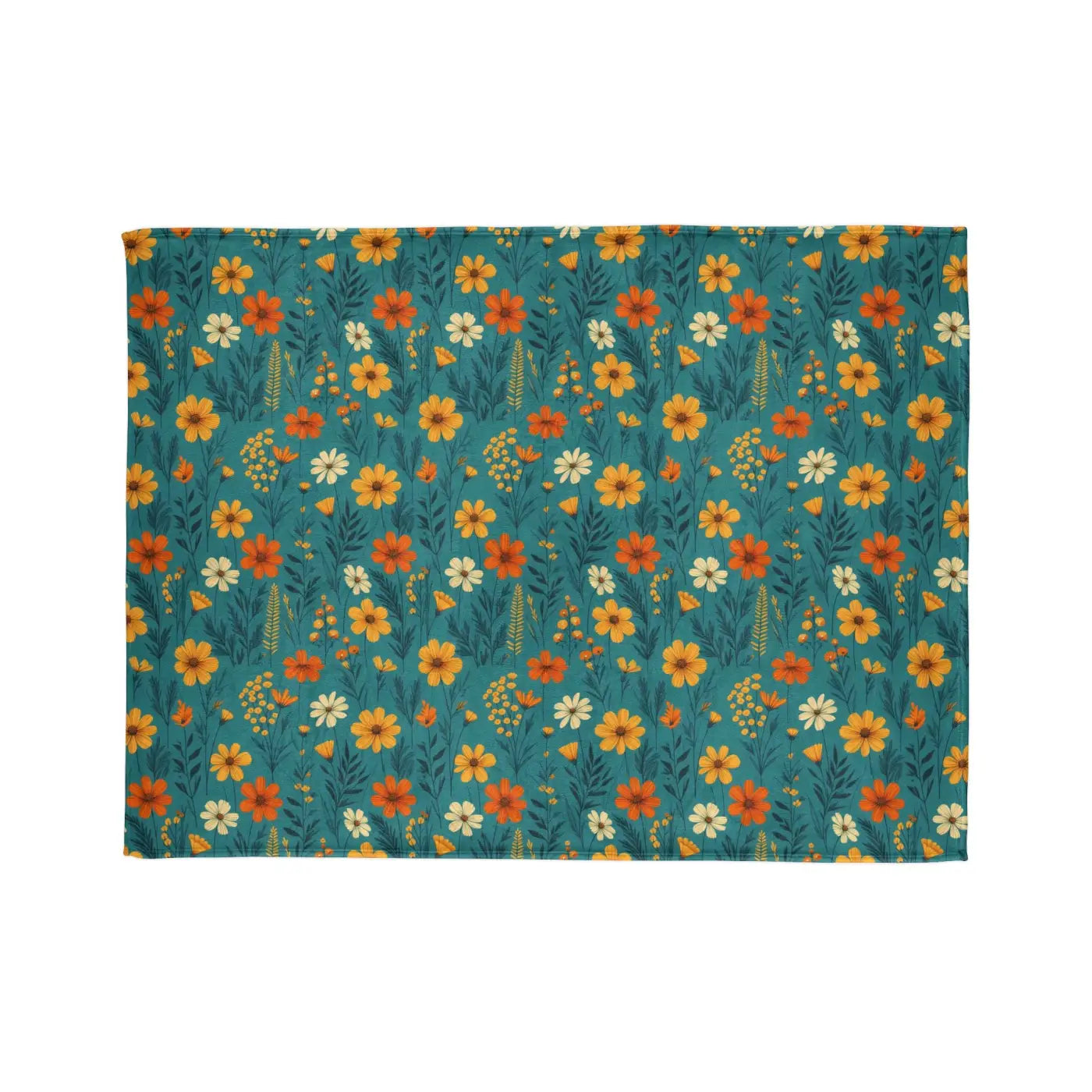 Soft Polyester Blanket - Wild Flower on Soothing Teal - DipaliZ