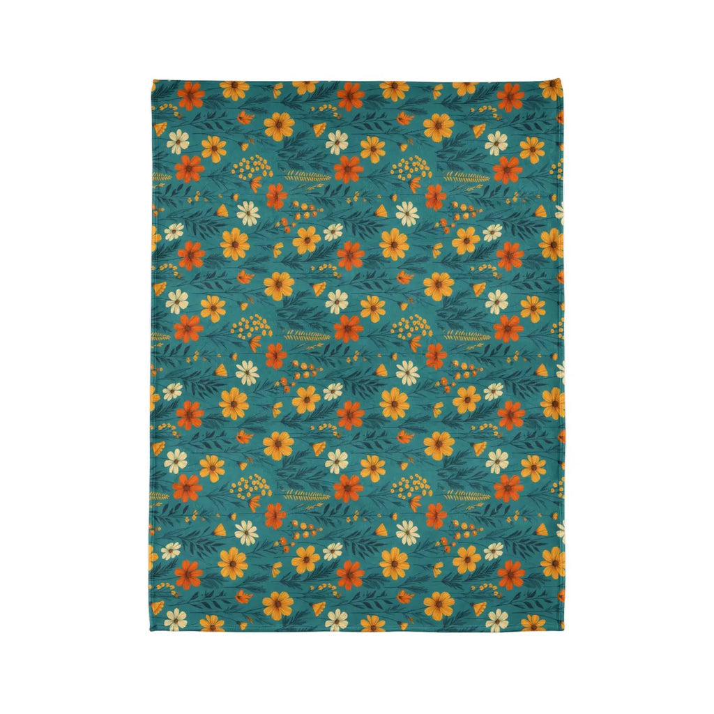 Soft Polyester Blanket - Wild Flower on Soothing Teal - DipaliZ