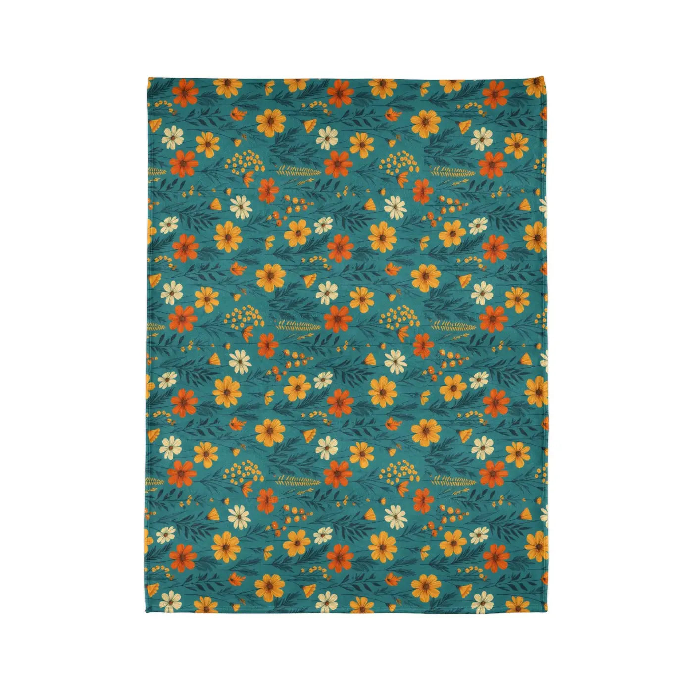 Soft Polyester Blanket - Wild Flower on Soothing Teal - DipaliZ
