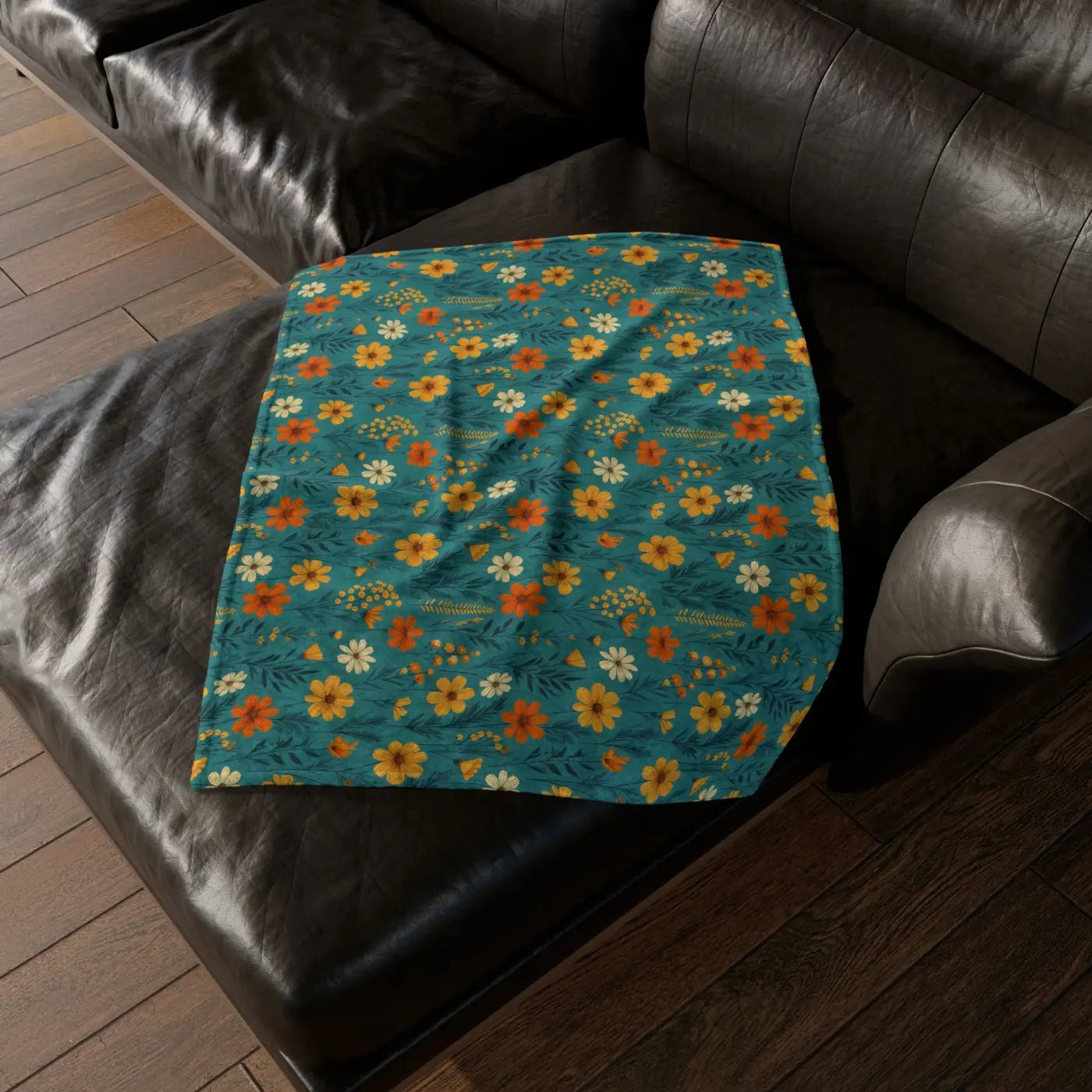 Soft Polyester Blanket - Wild Flower on Soothing Teal - DipaliZ