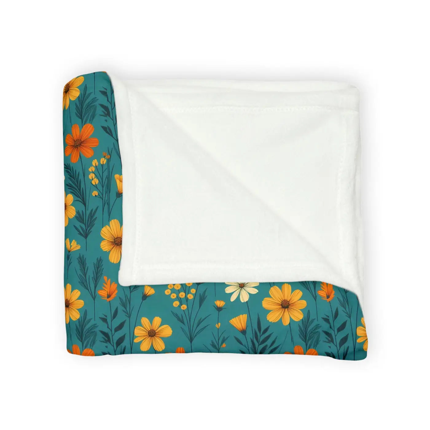 Soft Polyester Blanket - Wild Flower on Soothing Teal - DipaliZ