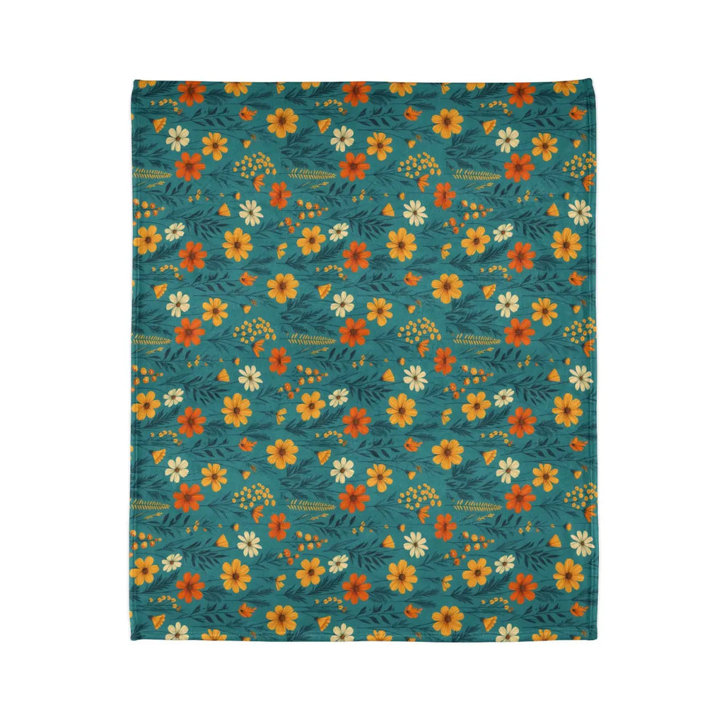 Soft Polyester Blanket - Wild Flower on Soothing Teal - DipaliZ