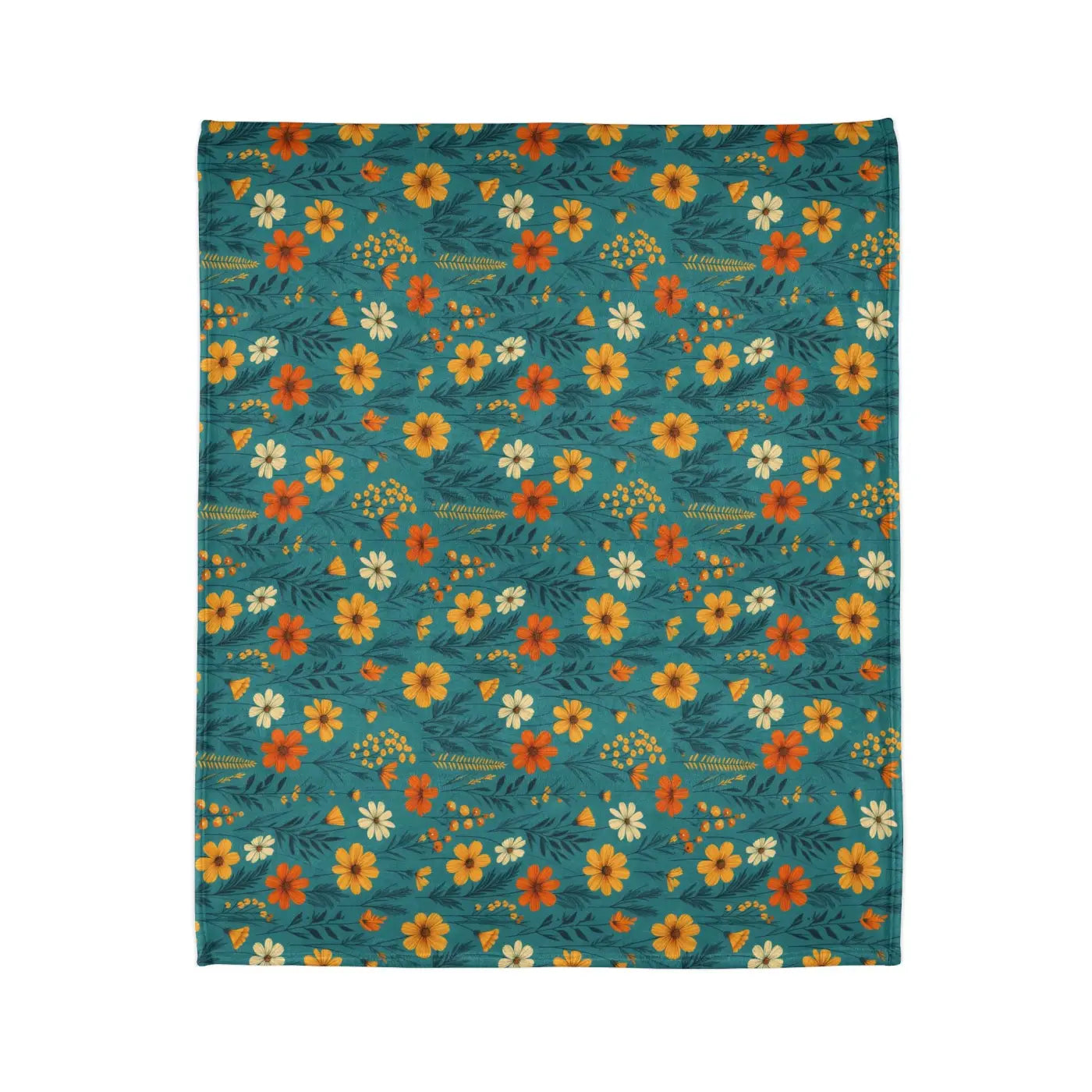 Soft Polyester Blanket - Wild Flower on Soothing Teal - DipaliZ