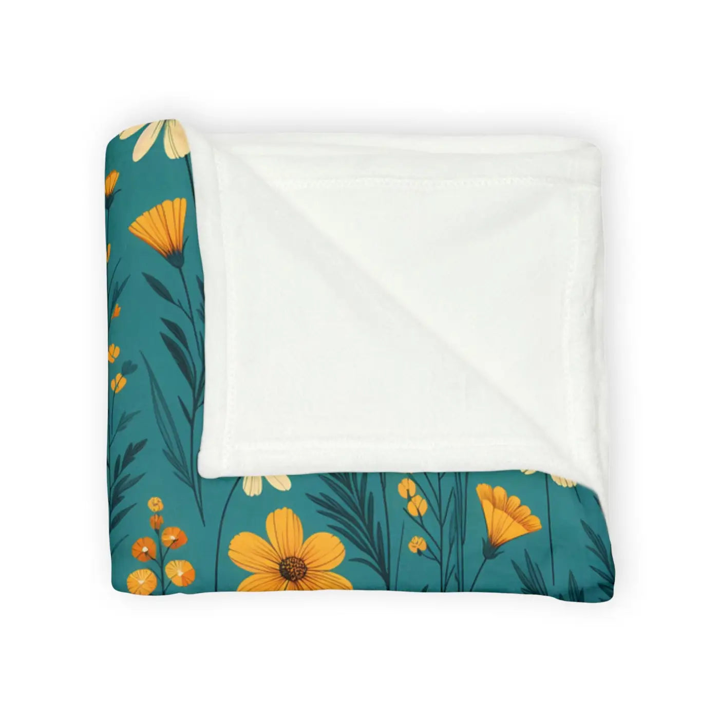 Soft Polyester Blanket - Wild Flower on Soothing Teal - DipaliZ