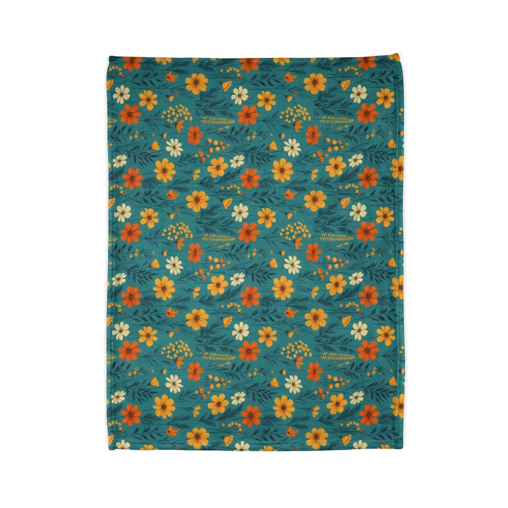 Soft Polyester Blanket - Wild Flower on Soothing Teal - DipaliZ