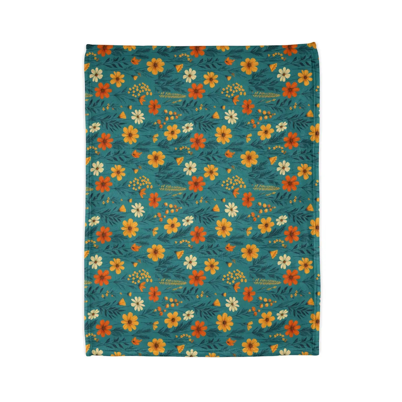 Soft Polyester Blanket - Wild Flower on Soothing Teal - DipaliZ
