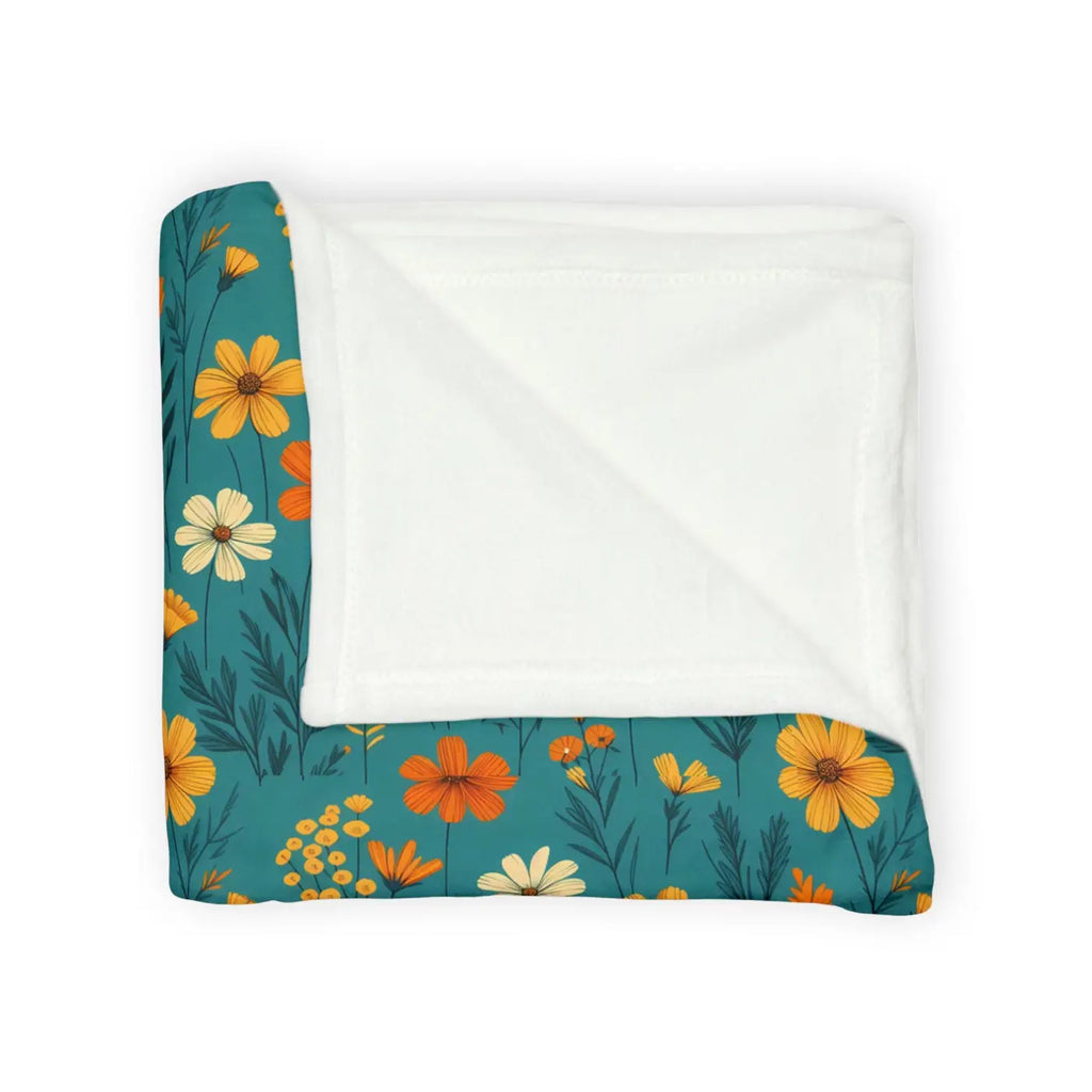 Soft Polyester Blanket - Wild Flower on Soothing Teal - DipaliZ