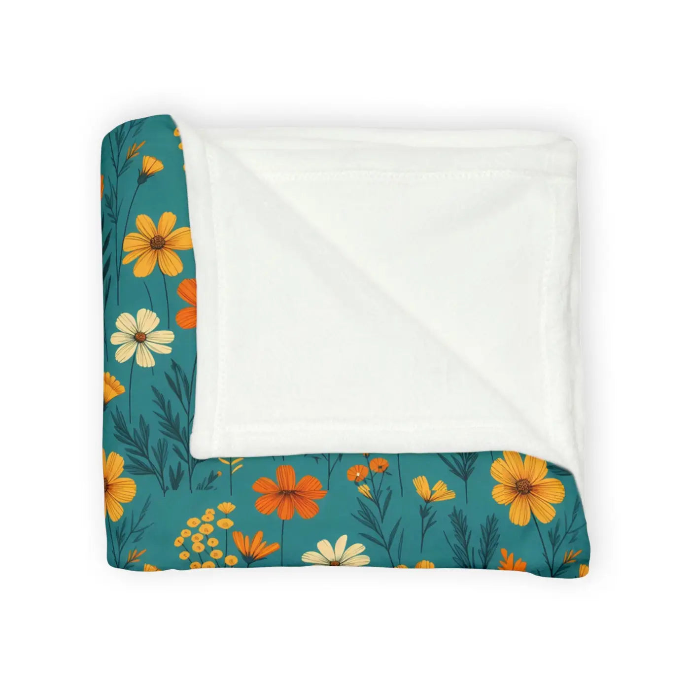 Soft Polyester Blanket - Wild Flower on Soothing Teal - DipaliZ