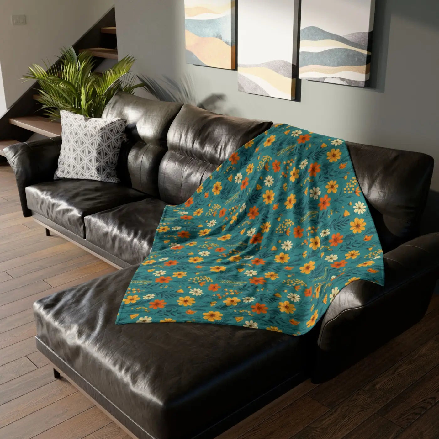 Soft Polyester Blanket - Wild Flower on Soothing Teal - DipaliZ