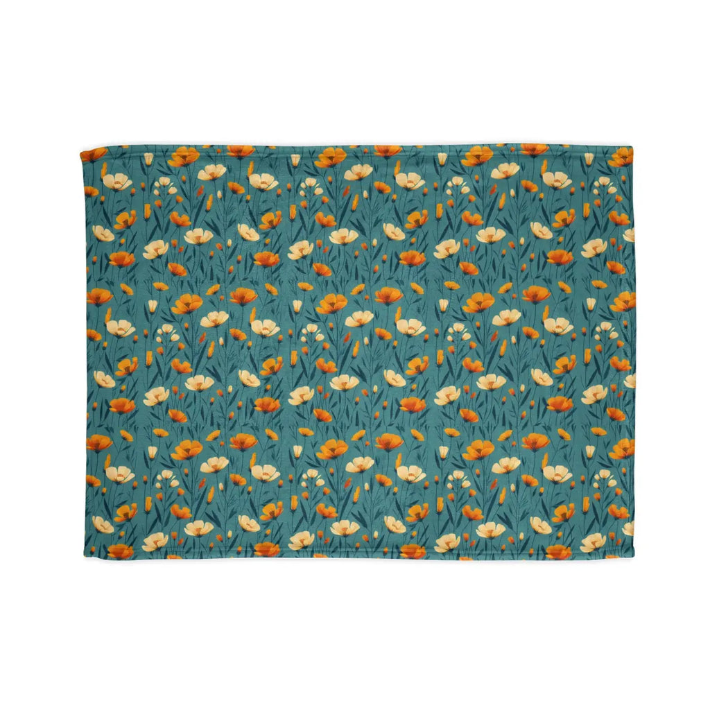 Wild Flowers Soft Polyester Blanket - Teal One-Sided Print - DipaliZ