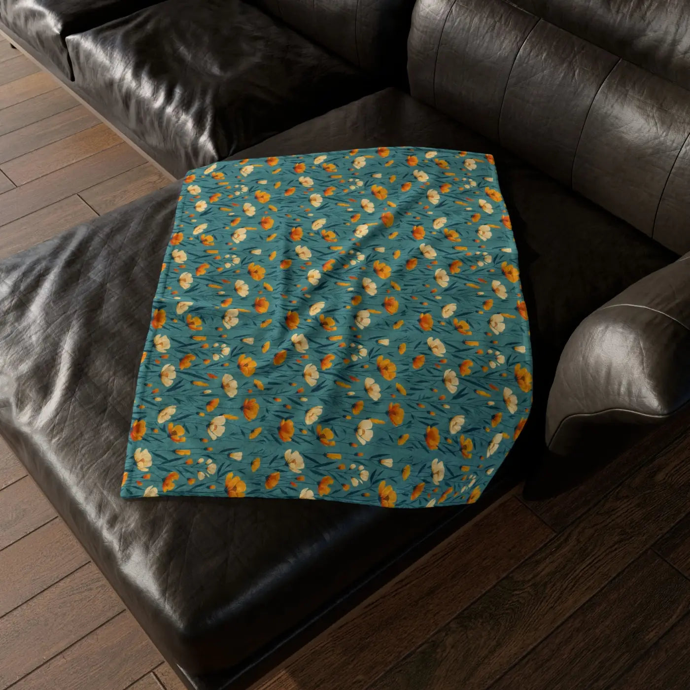 Wild Flowers Soft Polyester Blanket - Teal One-Sided Print - DipaliZ